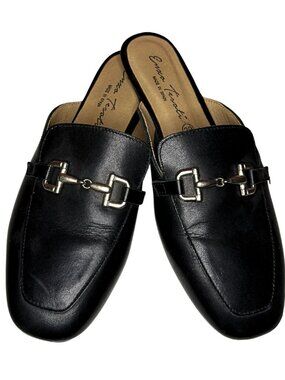 Black Leather Slip On Mule by Enzo Tesoti Classic Flat Loafer Size 39